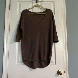 Express Brown with Gold Oversize V Neck Sweater